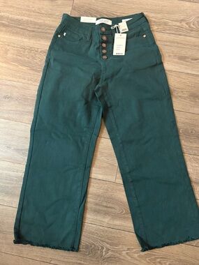 Judy Blue Teal High-Waist Wide Leg Pants with Button Fly